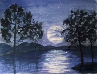 Painting titled "Notturno 2" by Solange Esposito (SEsposito), Original Artwork, Watercolor