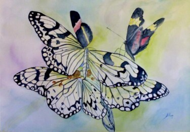 Pittura intitolato "Farfalle" da Solange Esposito (SEsposito), Opera d'arte originale, Acquarello