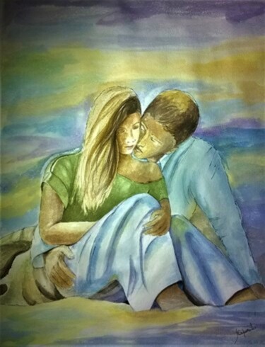 Pintura intitulada "Sonho de Amor" por Solange Esposito (SEsposito), Obras de arte originais, Aquarela