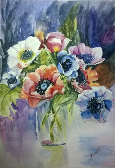 Painting titled "Anemonas" by Solange Esposito (SEsposito), Original Artwork, Watercolor