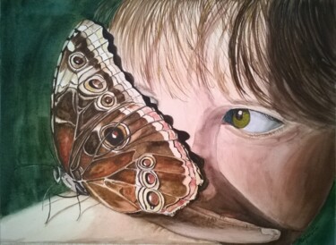 Pintura intitulada "Enzo e sua farfalla" por Solange Esposito (SEsposito), Obras de arte originais, Aquarela
