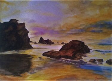 Pintura titulada "Por do Sol no Mar" por Solange Esposito (SEsposito), Obra de arte original, Acuarela
