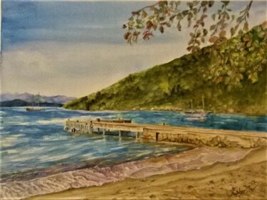 Pintura intitulada "Ilha Anchieta" por Solange Esposito (SEsposito), Obras de arte originais, Aquarela
