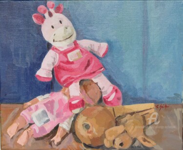 Peinture intitulée "La Poupée "vache",…" par Chéker, Œuvre d'art originale, Huile