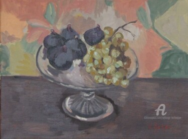 Painting titled "Figues et raisins b…" by Chéker, Original Artwork, Oil Mounted on Wood Stretcher frame