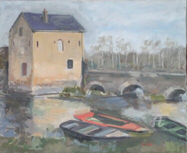 Картина под названием "Moulin sur le Loir…" - Chéker, Подлинное произведение искусства, Масло Установлен на Деревянная рама…