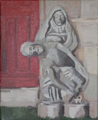 Schilderij getiteld "Piéta (Notre-Dame d…" door Chéker, Origineel Kunstwerk, Olie Gemonteerd op Frame voor houten brancard