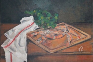 Painting titled "Nature morte aux ga…" by Chéker, Original Artwork, Oil