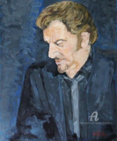 Painting titled "Johnny  - Notre Ido…" by Chéker, Original Artwork, Oil Mounted on Wood Stretcher frame