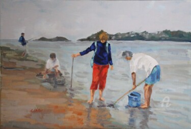Peinture intitulée "Pêche à pied au Yau…" par Chéker, Œuvre d'art originale, Huile