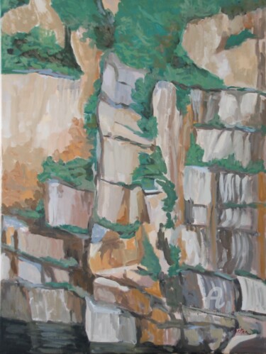 Painting titled "Les carrières de Gr…" by Chéker, Original Artwork, Oil Mounted on Wood Stretcher frame