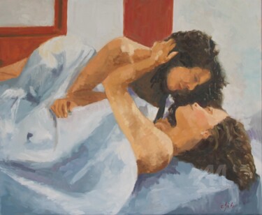 Painting titled "Amour, Amour... Del…" by Chéker, Original Artwork, Oil Mounted on Wood Stretcher frame