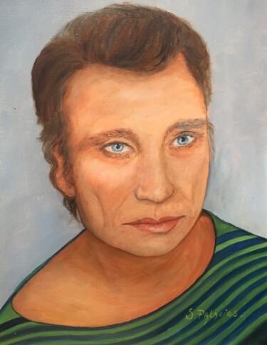 Painting titled "Johnny HALLYDAY" by Solange Palacios Dupont, Original Artwork, Oil Mounted on Wood Stretcher frame