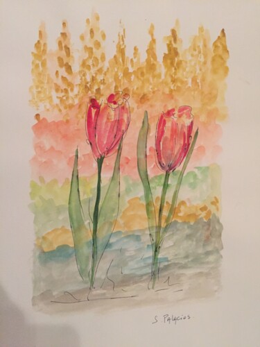 绘画 标题为“" Duo floral"” 由Solange Palacios Dupont, 原创艺术品, 彩画 安装在纸板上