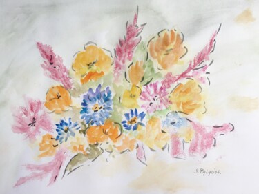 Peinture intitulée "Bouquet champêtre,…" par Solange Palacios Dupont, Œuvre d'art originale, Aquarelle Monté sur Carton