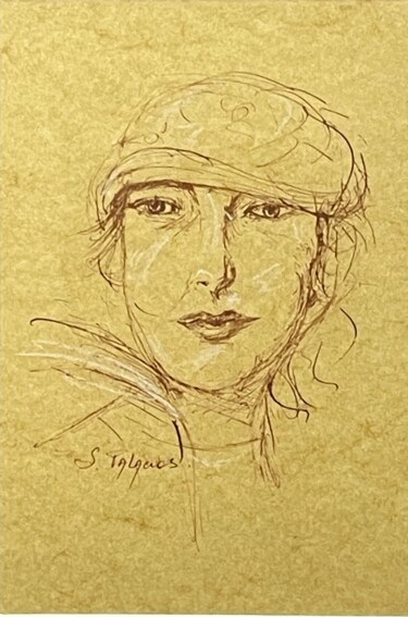 Pintura intitulada "La femme au béret" por Solange Palacios Dupont, Obras de arte originais, Tinta Montado em Vidro