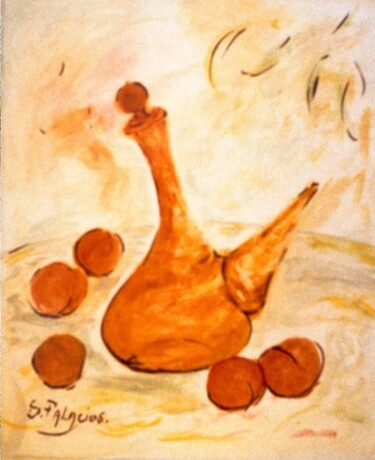 Peinture intitulée "le poron et les pêc…" par Solange Palacios Dupont, Œuvre d'art originale, Huile Monté sur Châssis en bois