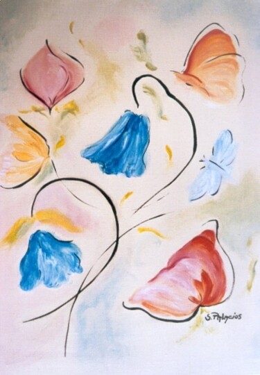 Peinture intitulée "fleurs et papillons" par Solange Palacios Dupont, Œuvre d'art originale, Huile Monté sur Châssis en bois