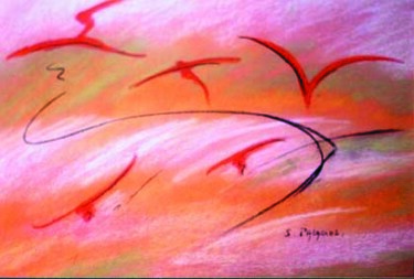 Peinture intitulée "les oiseaux roses" par Solange Palacios Dupont, Œuvre d'art originale