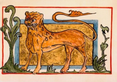 Peinture intitulée "le lion, bestiaire…" par Solange Palacios Dupont, Œuvre d'art originale