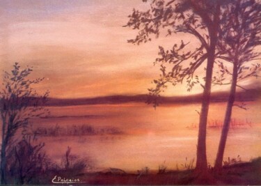 Peinture intitulée "coucher de soleil s…" par Solange Palacios Dupont, Œuvre d'art originale, Pastel Monté sur Carton