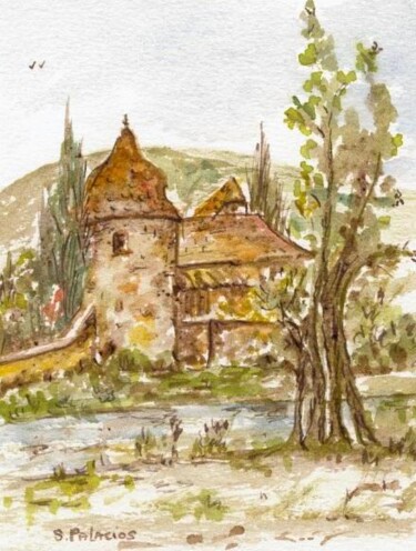 Peinture intitulée ""La tour des sorciè…" par Solange Palacios Dupont, Œuvre d'art originale, Aquarelle Monté sur Carton