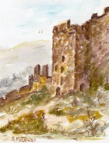 Painting titled ""Ruines du Château"" by Solange Palacios Dupont, Original Artwork, Watercolor Mounted on Other rigid panel