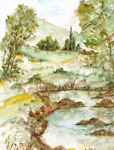 Painting titled "" paysage d' Alsace…" by Solange Palacios Dupont, Original Artwork, Watercolor Mounted on Other rigid panel