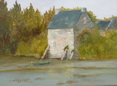 Peinture intitulée ""Le vieux moulin su…" par Solange Palacios Dupont, Œuvre d'art originale, Huile