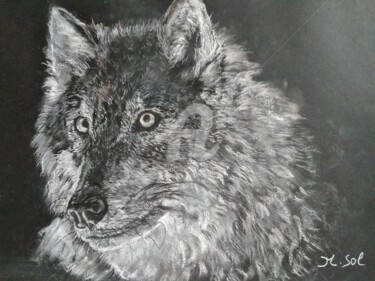 Dessin intitulée "Loup" par Sol.Art, Œuvre d'art originale, Craie