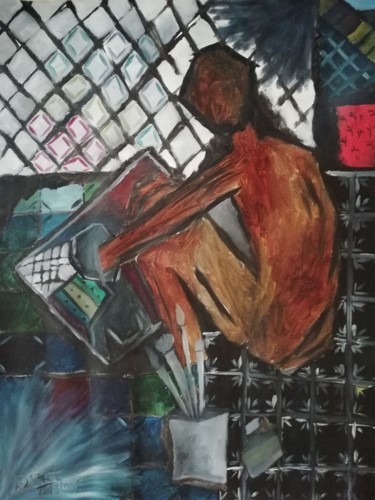 Peinture intitulée "At my home" par Mahipat Solanki, Œuvre d'art originale, Huile