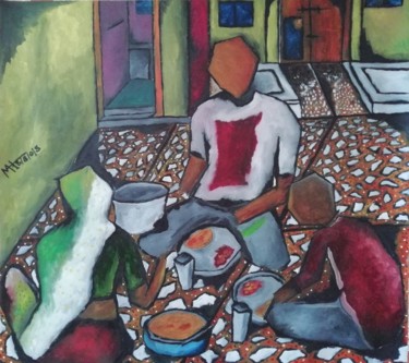 Картина под названием "Dinner" - Mahipat Solanki, Подлинное произведение искусства, Масло