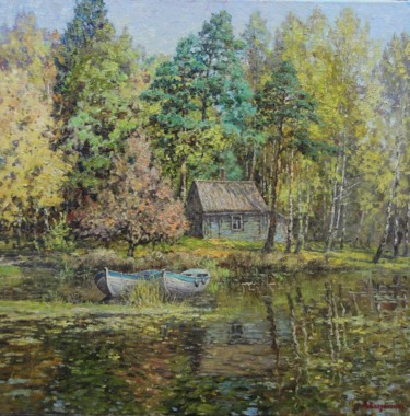 Painting titled "Осенний пейзаж" by Andrey Soldatenko, Original Artwork, Oil