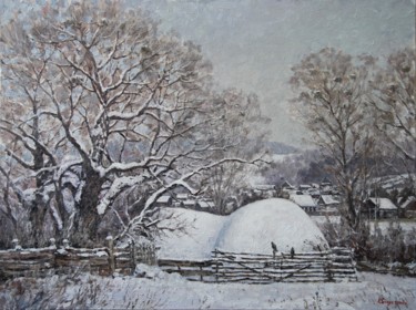 Картина под названием "Зима в деревне" - Andrey Soldatenko, Подлинное произведение искусства, Масло