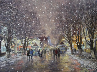 Картина под названием "Первый снег. Проспе…" - Andrey Soldatenko, Подлинное произведение искусства, Масло