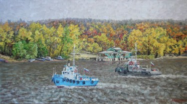 Картина под названием "Осень на Волге" - Andrey Soldatenko, Подлинное произведение искусства, Масло