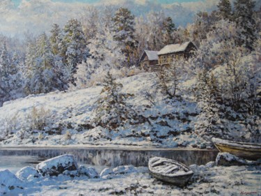 Painting titled "Зимний день" by Andrey Soldatenko, Original Artwork, Oil