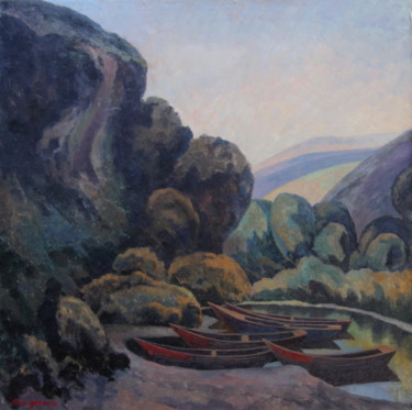 Painting titled "Тихая заводь" by Andrey Soldatenko, Original Artwork, Oil