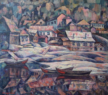 Painting titled "Берег" by Andrey Soldatenko, Original Artwork, Oil