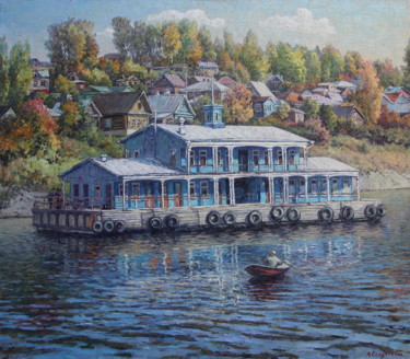Painting titled "Дебаркадер" by Andrey Soldatenko, Original Artwork, Oil