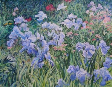 Painting titled "Irises" by Andrey Soldatenko, Original Artwork, Oil