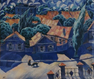 Картина под названием "Old street Saratov…" - Andrey Soldatenko, Подлинное произведение искусства, Масло