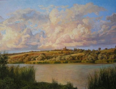 Painting titled "Clouds over the bay" by Andrey Soldatenko, Original Artwork, Oil