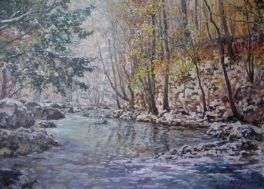 Peinture intitulée "River in winter" par Andrey Soldatenko, Œuvre d'art originale, Huile
