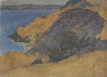 Painting titled "Shore of the Volga" by Andrey Soldatenko, Original Artwork, Oil