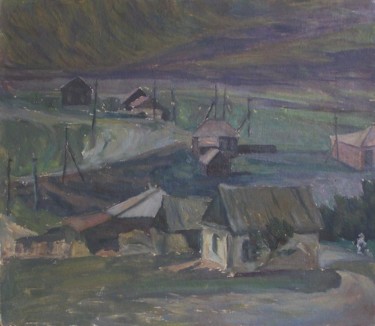 Painting titled "In village" by Andrey Soldatenko, Original Artwork, Oil