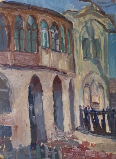 Painting titled "Spring. Old town" by Andrey Soldatenko, Original Artwork, Oil