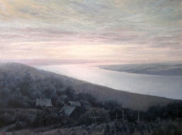 Painting titled "Morning on the Volga" by Andrey Soldatenko, Original Artwork, Oil