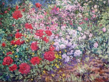 Картина под названием "Flowers in the Gard…" - Andrey Soldatenko, Подлинное произведение искусства, Масло