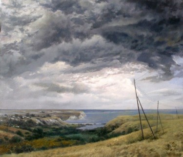 Картина под названием "View of the village…" - Andrey Soldatenko, Подлинное произведение искусства, Масло
